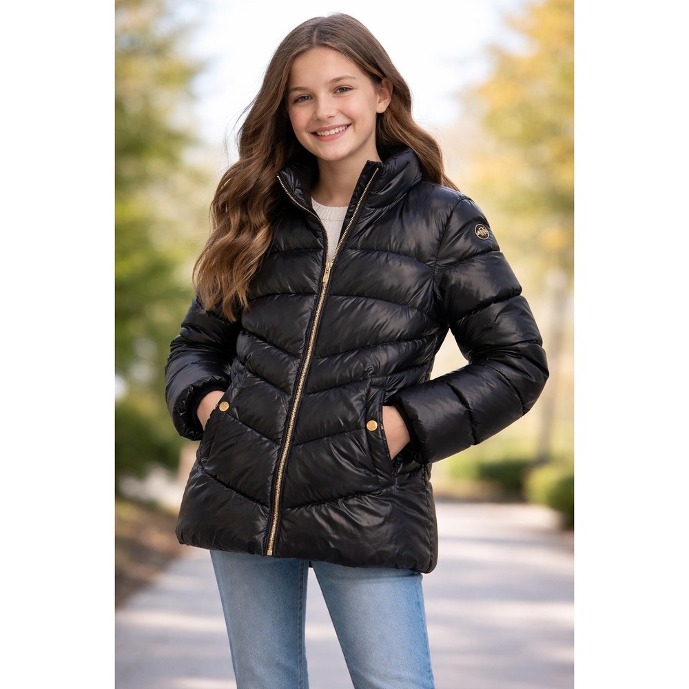 Puffer Juniors girls Michael Kors Size 14 Black Jacket Gold Zip Warm Winter Coat